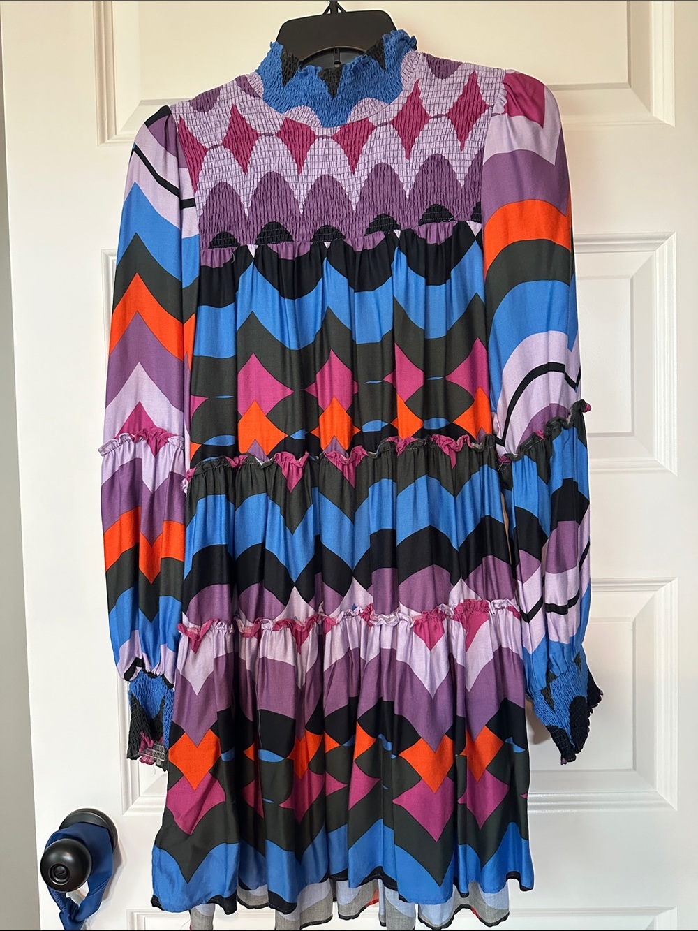 Karlie Colorblock Geo Print Long Sleeve Mini Dress - size medium
